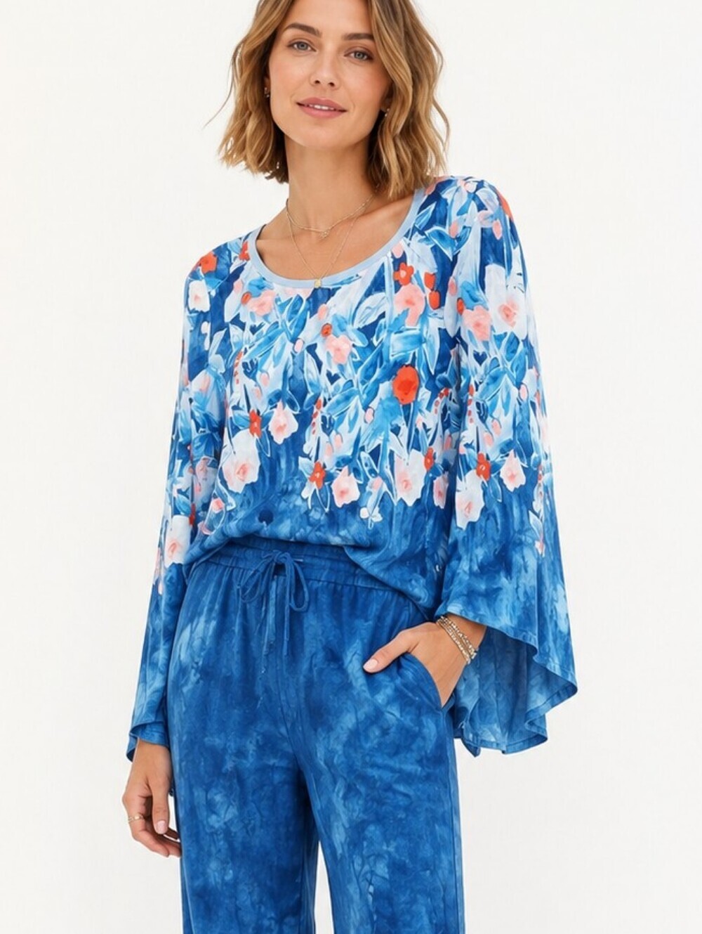 Anthropologie Meadow Rue Blue Floral Flowing Top